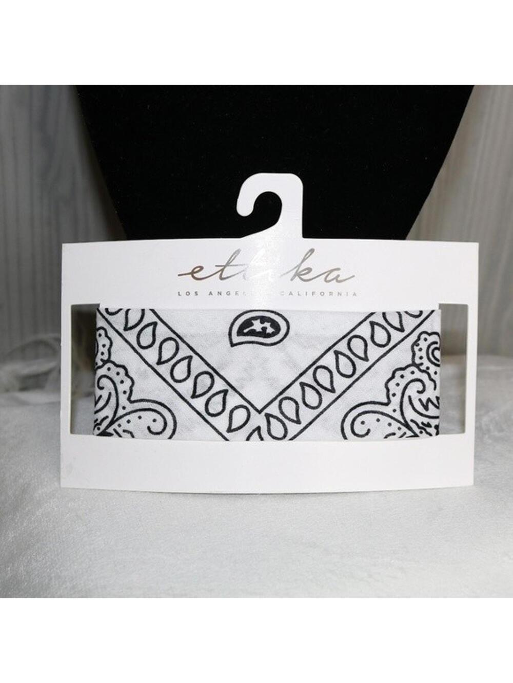 NWT Ettika Anthropologie Black White Bandana Print Choker Gold Necklace 10" L